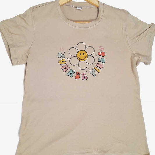 Camiseta para Dama en Piel Durazno – Color Camel “Summer Vibes”